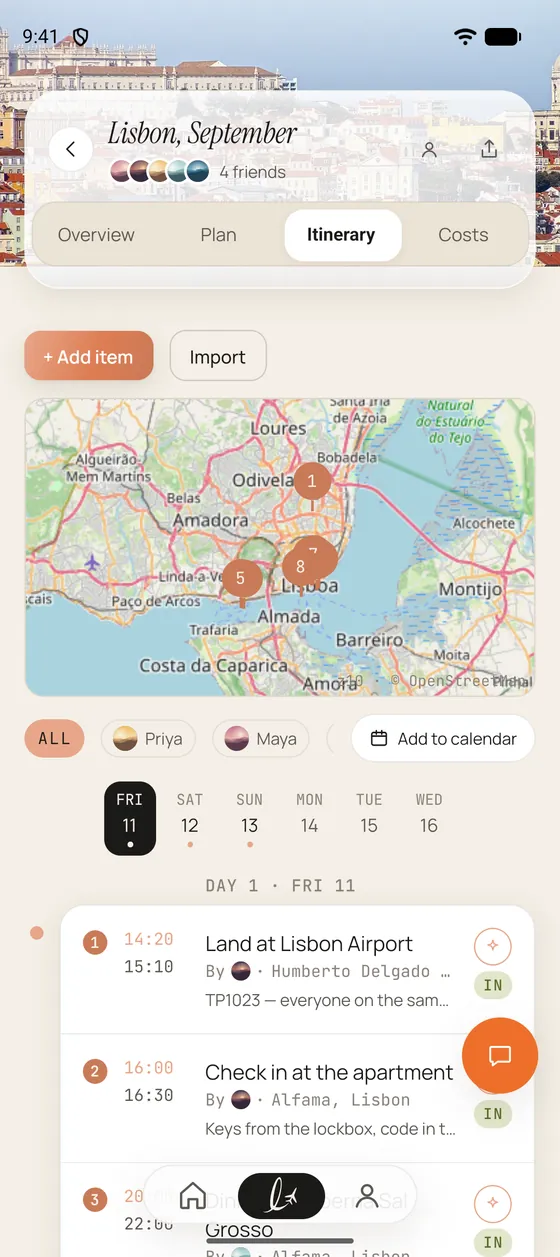 Luvo: a shared day-by-day itinerary