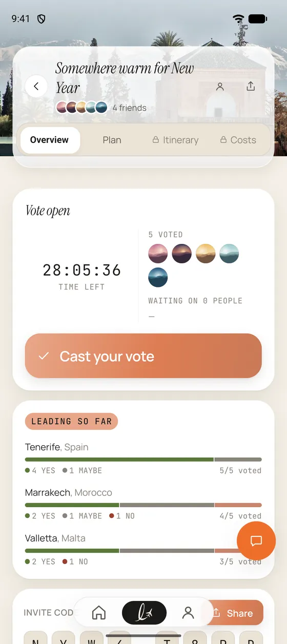 Luvo: a group voting on where to go